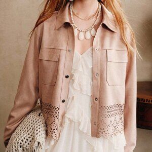 Boho Women's Casual cut off design button down  Suede-like Jacket